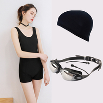 Teenage Girl Grand Child Competition Examination Sports One-piece Swimsuit Swimming Cap Swimming Cap Swimming Goggles Three Sets Female High Junior High School Student Swimming Costume