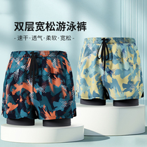 Mens personality graffiti flat corner swimming pants Adult anti-embarrassment loose big code double beach pants speed dry swimming shorts