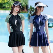 Conjoined dress swimsuit woman with chest cushion girl student swimming pool special summer conservative display slim small breasted beach bathing suit