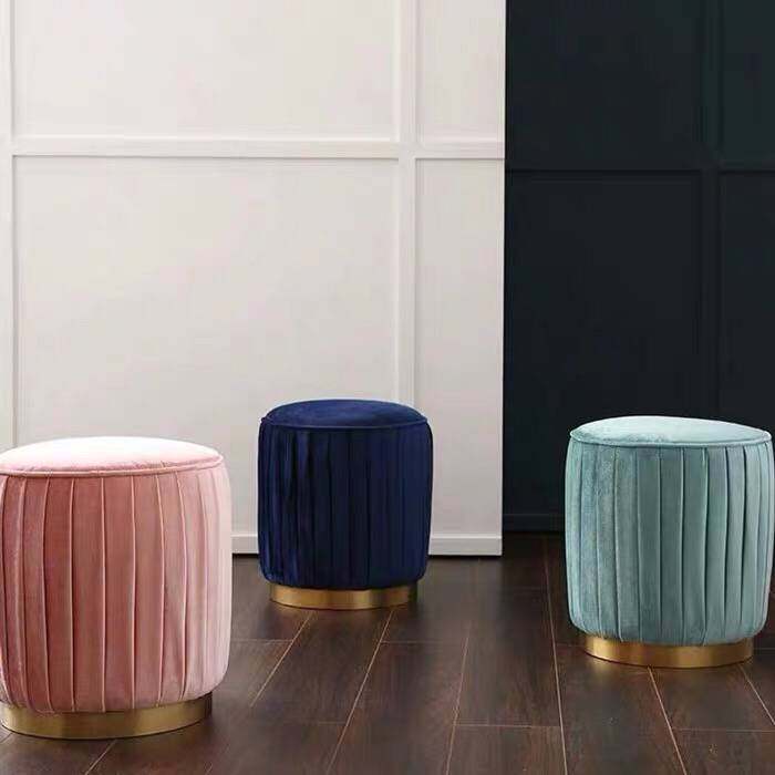 Summer Leather Art Sofa Stool Storage Stool European Shoe Changing Stool Try Shoe Stool Metal Round Stool Home Fashion Popular