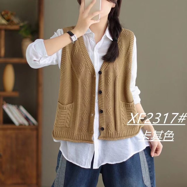 ພາກຮຽນ spring ຮູບແບບໃຫມ່ retro ວັນນະຄະດີ sweater vest ສໍາລັບແມ່ຍິງວ່າງບາດເຈັບແລະ vest ຝ້າຍ sleeveless sweater waistcoat