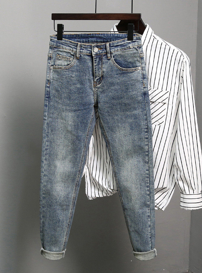 High end 90% men's jeans Summer thin style light color workout smoke tube pants retro Chautide Casual Yuppie Handsome Pants