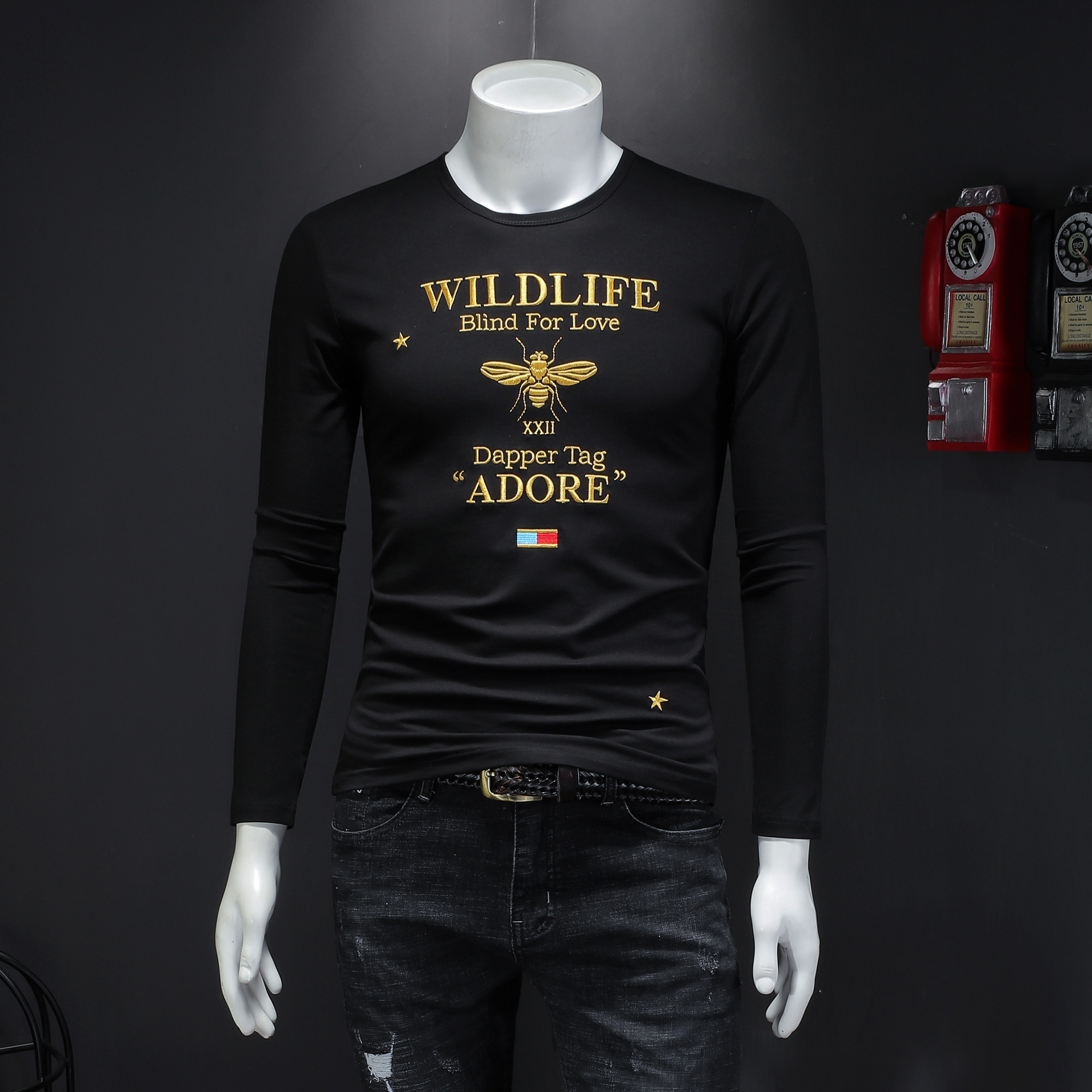 European Station Small Honeybee Long Sleeve T-shirt Male 2022 Spring new Korean version Trend letters embroidered with undershirt