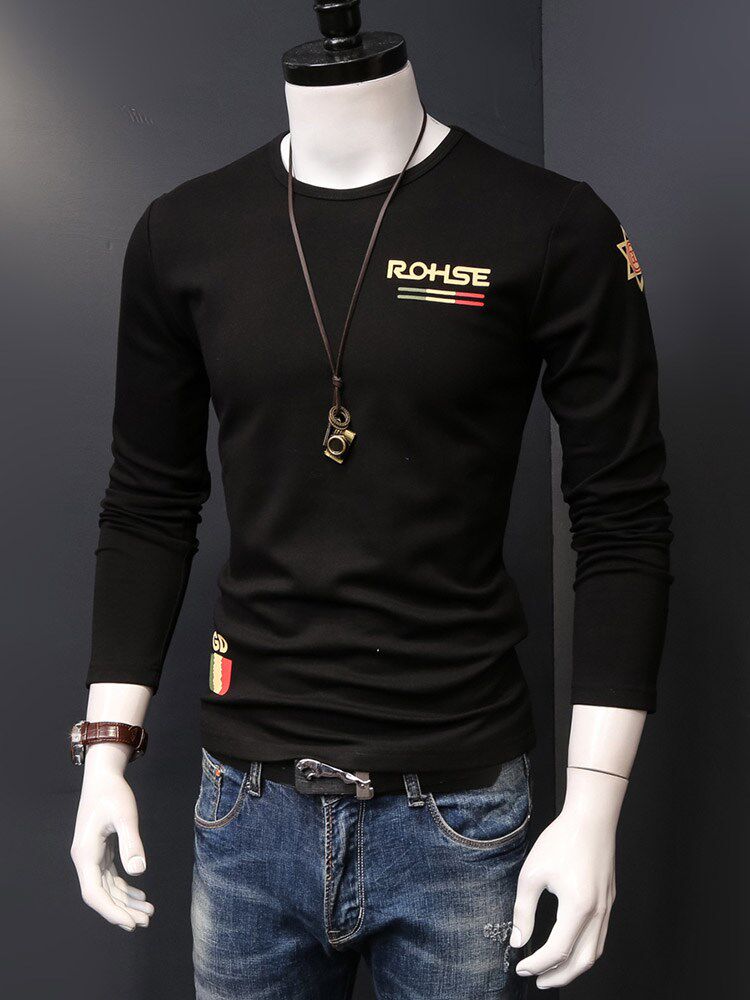 Autumn-winter style men's long sleeves inner lap clothes pure cotton thickened black round collar T-shirt surgboard with half high collars