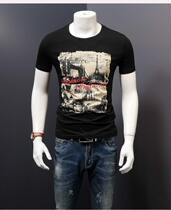 Black printed men short sleeves T-shirt Summer round neckline trendy body Compassionate High-end Tide Card Pure Cotton Half Sleeve Thin t
