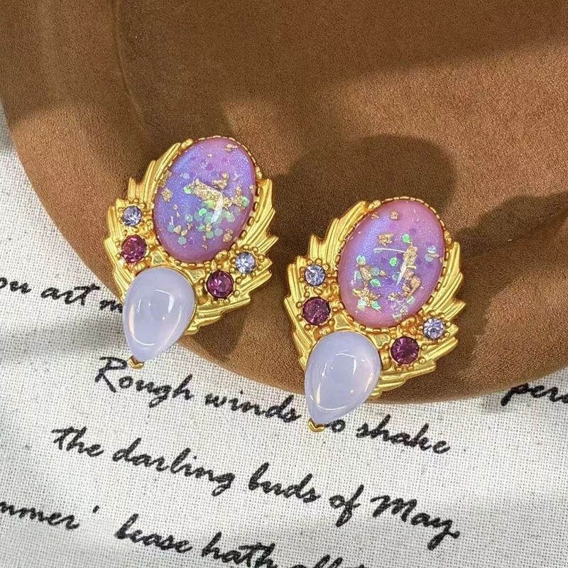 [Purple Glaze] Vintage Retro Palace-Style Purple Gentle Earrings, Exotic Style, Gorgeous and Elegant Ear Studs