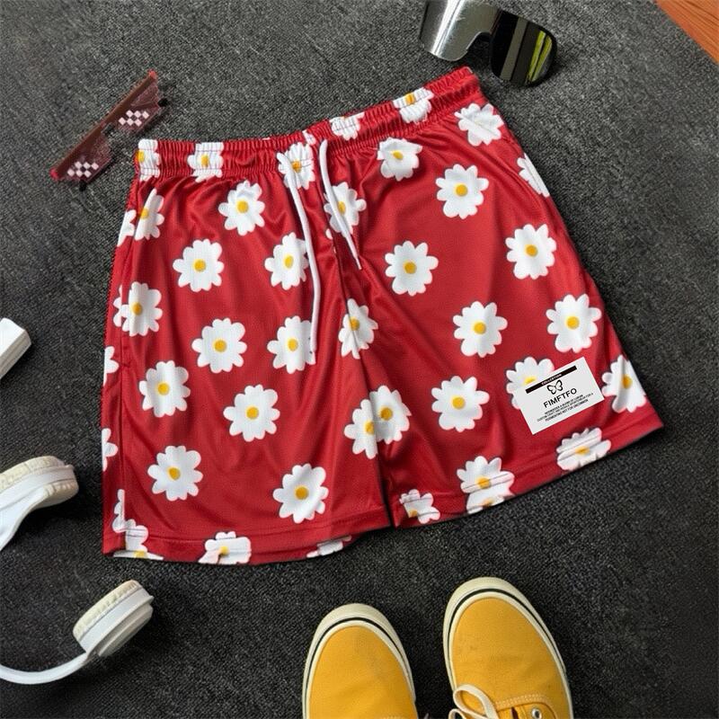 Little Daisy Trendy Men's Knee-Length Shorts, Summer American-Style Loose Quick-Dry Sports Red Basketball Shorts Little Daisy Trendy Men's Knee-Length Shorts, Summer American-Style Loose Quick-Dry Sports Red Basketball Shorts