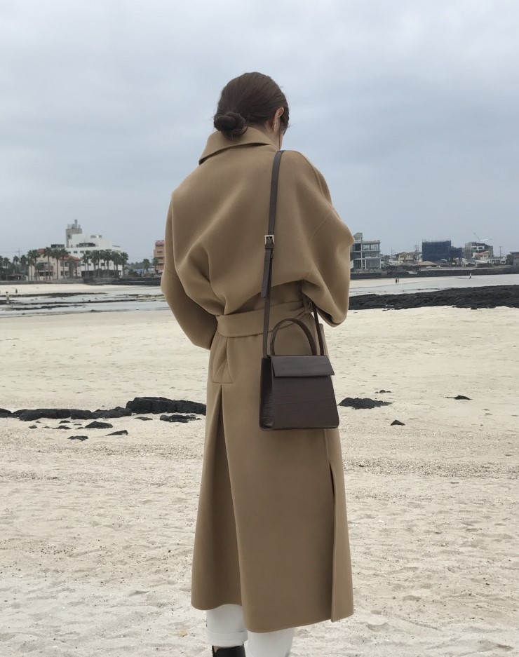 Hàn Quốc chic gió dài lỏng hai mặt áo 18 năm mùa thu và mùa đông mới bên mở áo khoác cashmere làm bằng tay phụ nữ áo khoác jean nữ