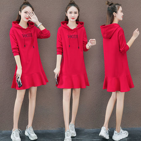 Mid-Length Hooded Fishtail Sweatshirt Dress 2025 Autumn and Winter New Style Sports Loose Slimming Casual Base Dress for Women
