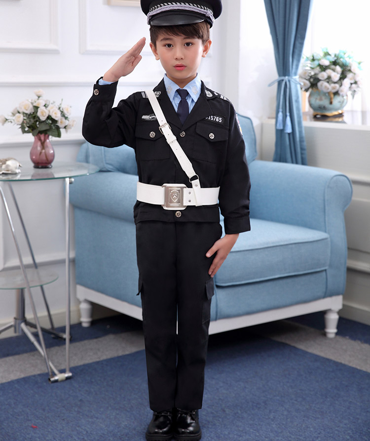 Cảnh sát trẻ em mặc quần áo bé trai và bé gái cảnh sát giao thông nhỏ mũ cảnh sát giao thông đồng phục biểu diễn quần áo mùa thu và mùa đông bộ đồ nhảy bé trai 