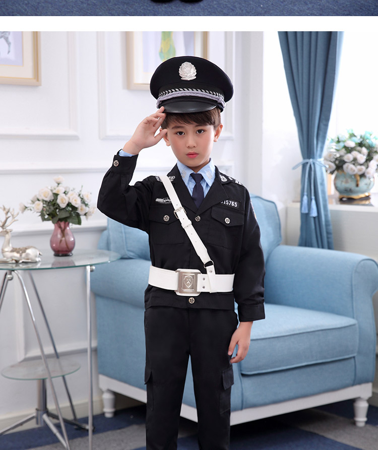 Cảnh sát trẻ em mặc quần áo bé trai và bé gái cảnh sát giao thông nhỏ mũ cảnh sát giao thông đồng phục biểu diễn quần áo mùa thu và mùa đông bộ đồ nhảy bé trai 