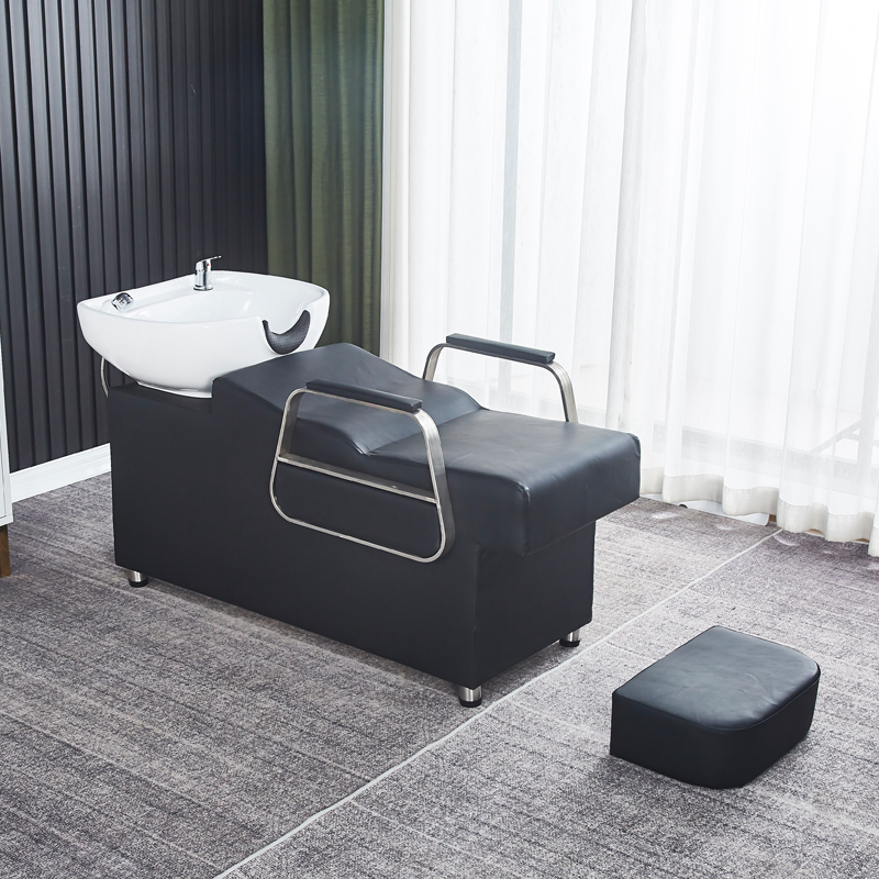 Factory direct sales semi-lying shampoo bed hair care shop dedicated stainless steel hair salon flushing bed European-style simple hairdressing shop