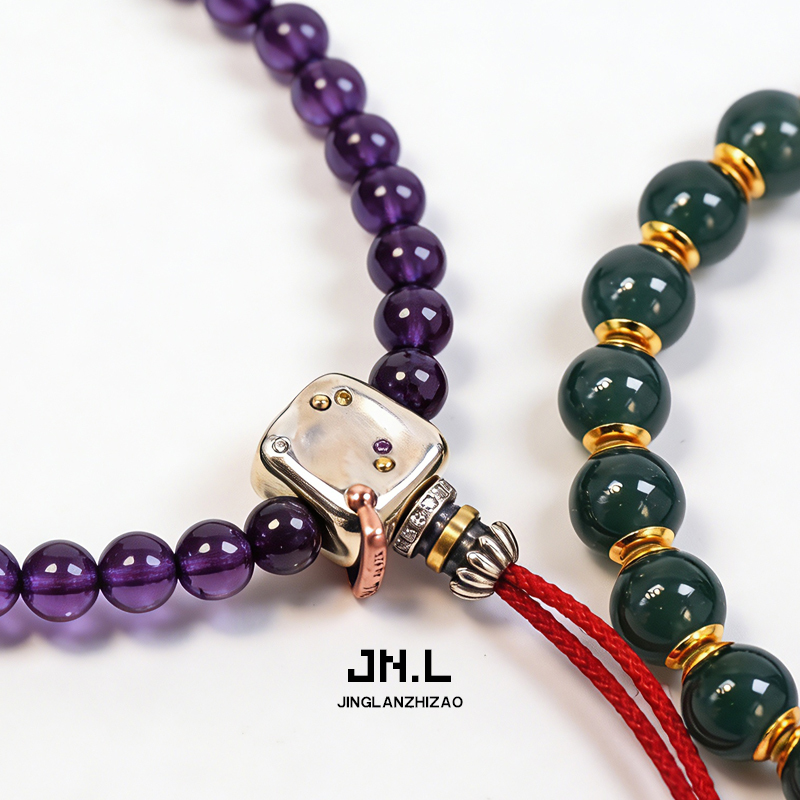 Jinglan Original S925 Sterling Silver Reincarnation Sugar Cube Three-Way Buddha Head High-End Cultural Plaything Buddhist Bead Bracelet Accessories National Trend Jinglan Original S925 Sterling Silver Reincarnation Sugar Cube Three-Way Buddha Head High-End Cultural Plaything Buddhist Bead Bracelet Accessories National Trend