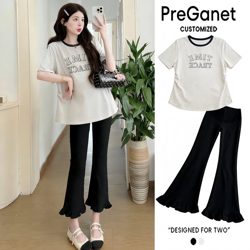 Next Alice Maternity Set 2026 Summer New Style Discreet Belly Covering T-Shirt Top and Flared Pants Two-Piece Set