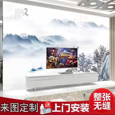 5d modern ink landscape painting TV background wall wallpaper living room decoration mural 8d wallpaper atmospheric film and television Wall cloth