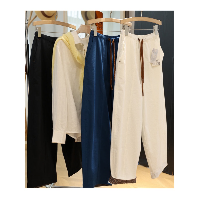 Anti-Wrinkle Super Cotton! Retro Messenger Pants with Color-Blocking Drawstring, Loose Fit, Straight-Leg Casual Pants for Women, New for Spring and Summer