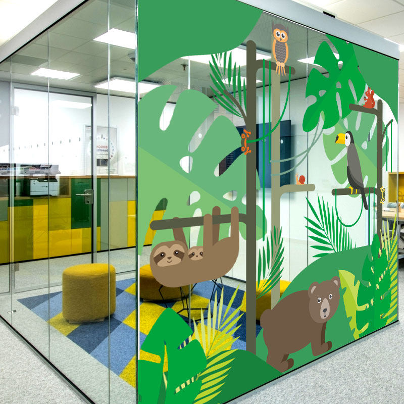 Custom Jungle Animal Cat Owl Parrot Bear Shop Shop Shop Glass Collision Avoidance UV Color White Color Film-Milling-Taobao