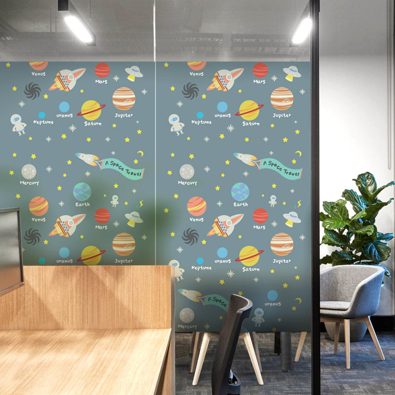 Love stickers custom glass film cartoon kindergarten training class School decoration Children's planet-travel in space