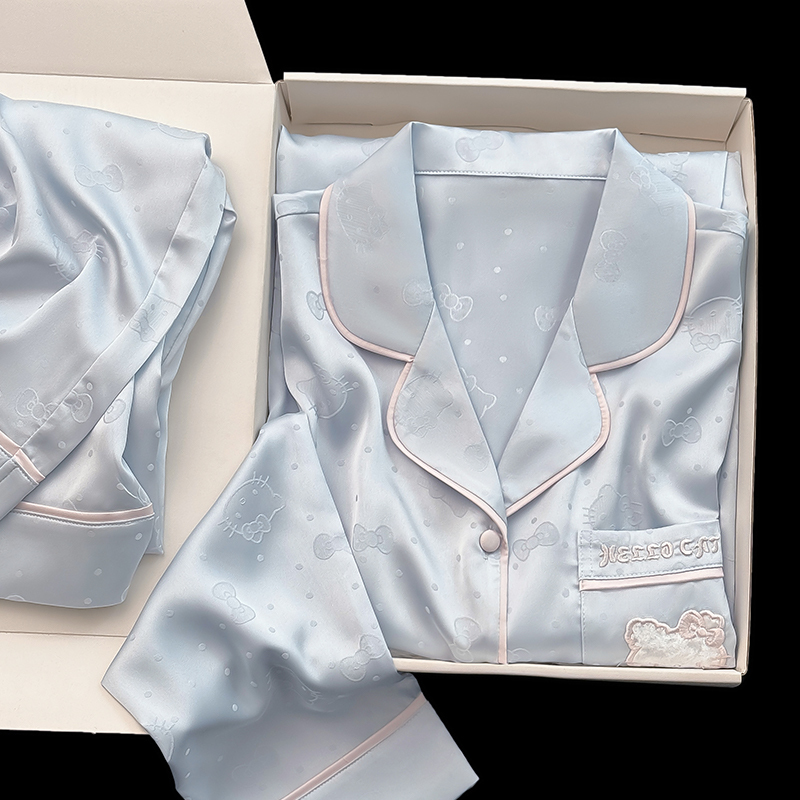 Coy Kiss Silk Pajamas for Women, Spring and Summer Thin Style, Gift for Female Friends' Birthdays, Cute and High-End Gift Box Set