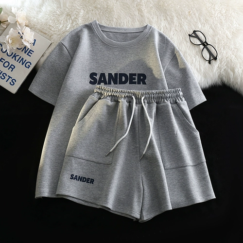 Летний комфортный комплект, в корейском стиле, короткий рукав, оверсайз, для бега