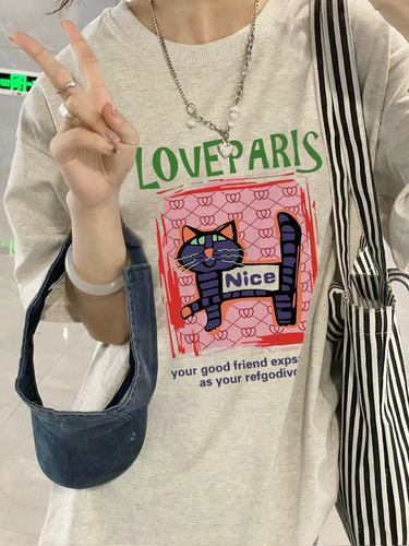 Дизайнерская хлопковая мультяшная летняя футболка с коротким рукавом, оверсайз, тренд сезона