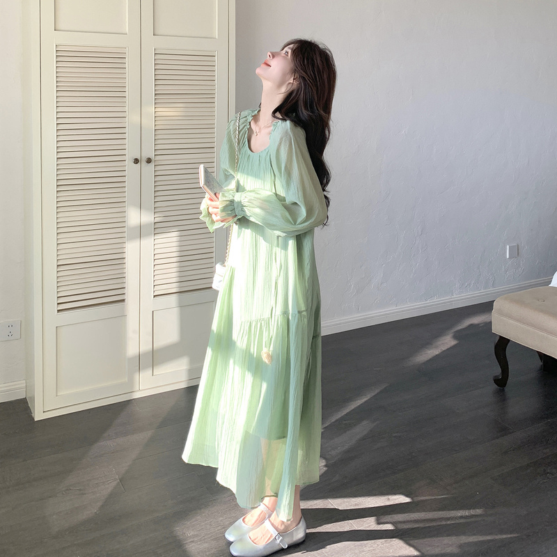 Mint Green French Long-Sleeved Dress for Women 2026 Spring New Style Super Beautiful, Gentle, Romantic and Elegant Fairy Dress