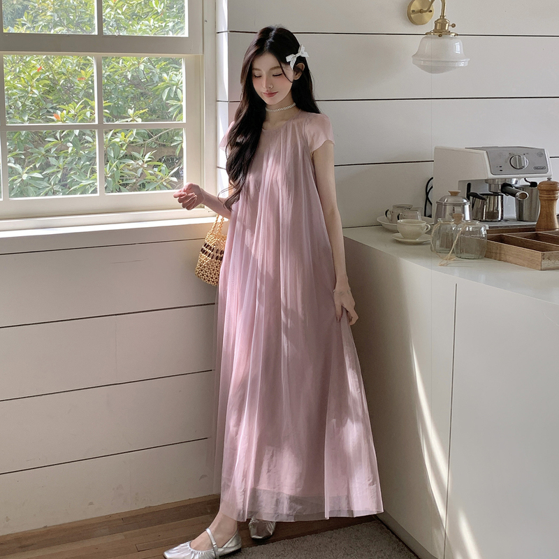 Pink French-Style Super Fairy-Like and Beautiful Dress for Women, Summer 2026, Very Attractive, Gentle Style, Sheer Fabric, Sweet Fairy Long Dress Pink French-Style Super Fairy-Like and Beautiful Dress for Women, Summer 2026, Very Attractive, Gentle Style, Sheer Fabric, Sweet Fairy Long Dress