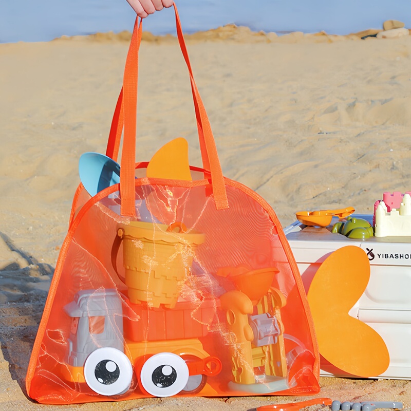 Cute Large-Capacity Beach Bag, Sand Digging Toy Storage Bag, Portable Foldable Mesh Bag for Beach Trips and Sea Exploration