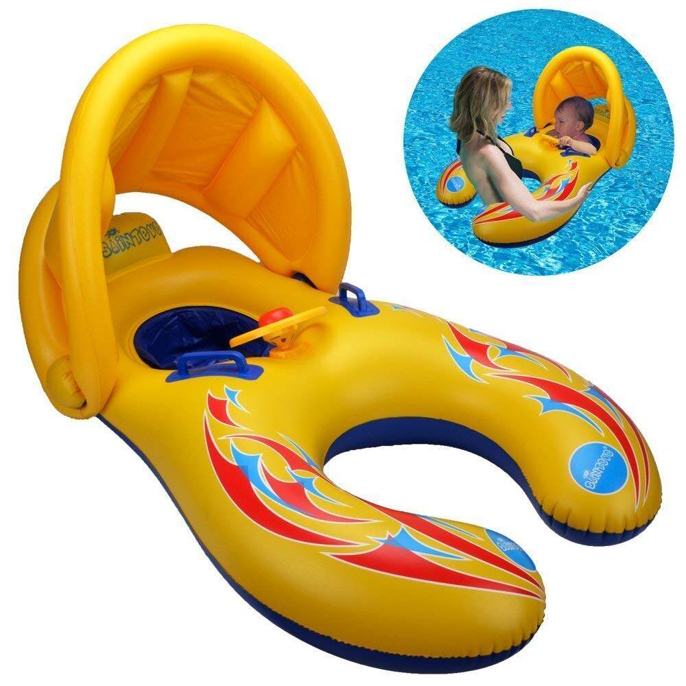 Sun-shading parent-child swimming circle infant sitting circle male and female baby 0-3-year-old inflatable seat boat double lifebuoy