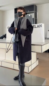 诗歌兰女装2025冬款 55113知性优雅温柔连帽围脖中长款羊绒大衣