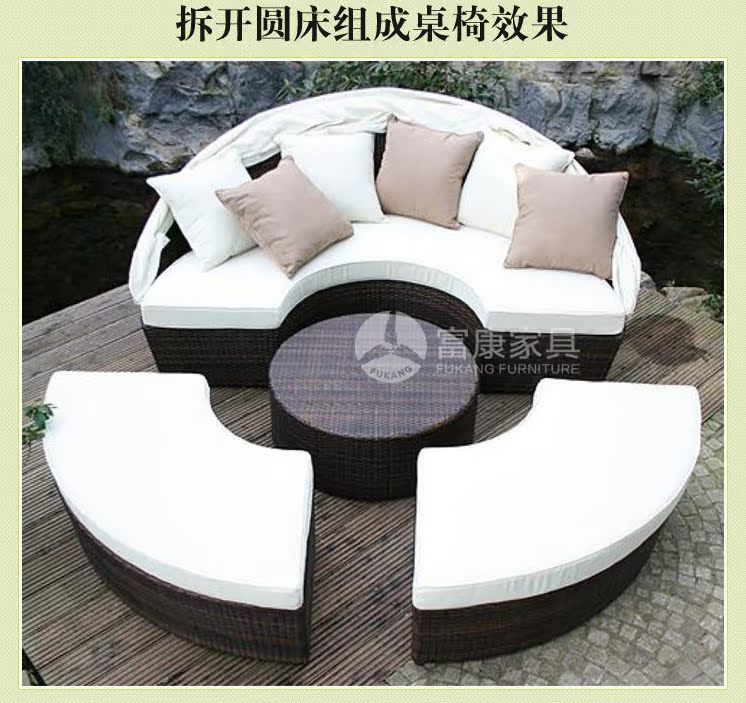 Chất lượng Sản phẩm mới Mây Ghế tựa Ban công Sân thượng Sân thượng Biệt thự Nội thất ngoài trời Đa năng Giường tròn Giải trí Giường Sofa - Bàn ghế ngoài trời / sân bộ bàn ghế sắt ngoài trời