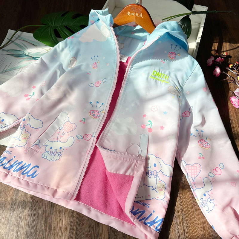 Girls' Windproof Hooded Jacket 2024 Autumn New Cinnamoroll Kuromi Children's Top Zipper Cardigan Sanrio
