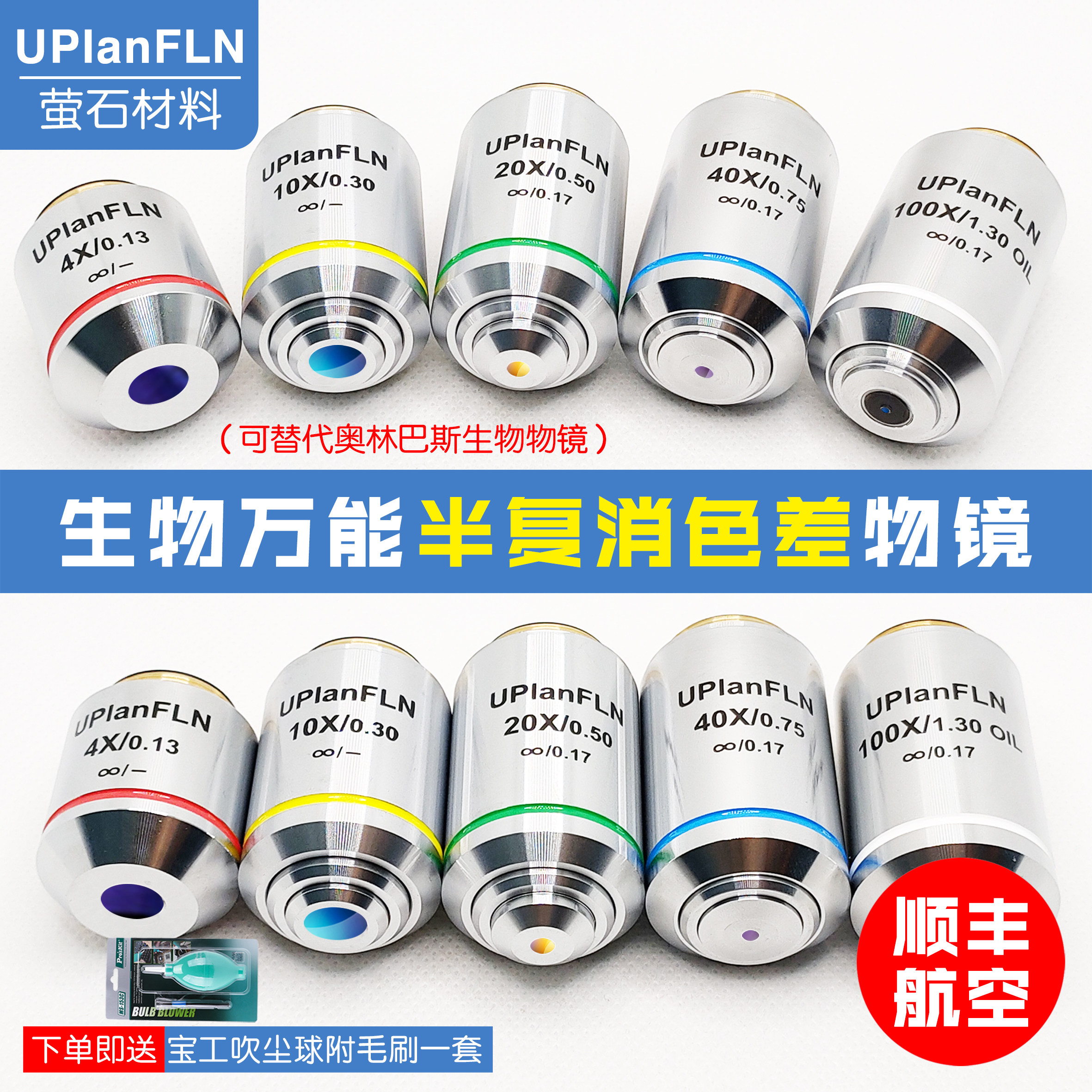 Professional universal semi-apochromatic infinity bio-fluorescence objective can replace Olympus UPlanFLN