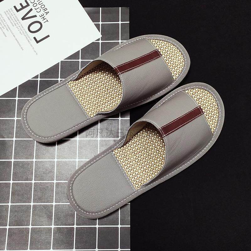 Japan Day Series Cow Leather Linen Retro Anti-Slip Sandals Sandals Shoes Summer Indoor Men And Women Style Home Soft Underfloor Silent