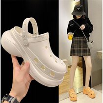 Japanese cool slippers women Summer outwear in the damp and thick bottom heightening old daddy non-slip high heel fashion Pine Cake Cave Shoes Beach