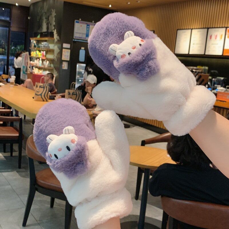 Japan JULIPET cute plush rabbit glove maiden winter gush outdoor windproof and warm skiing bike i