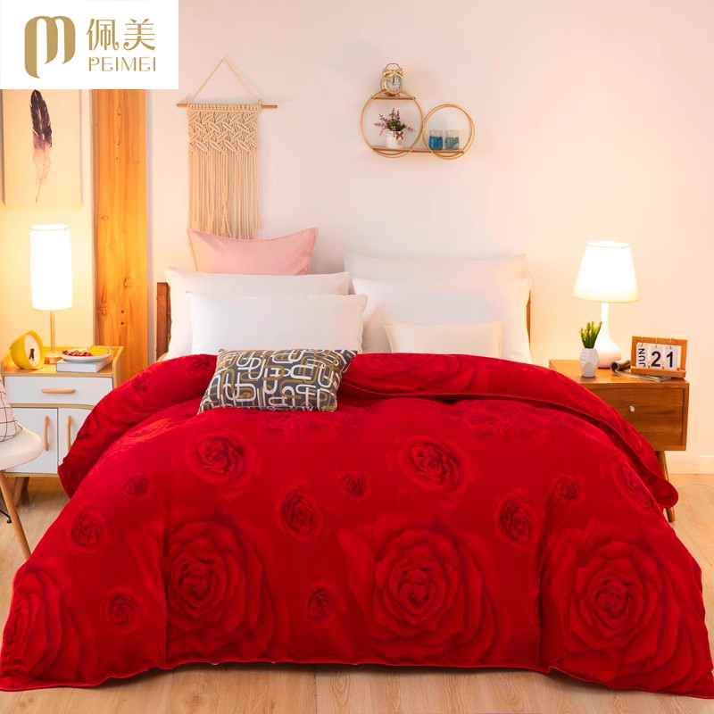 Wedding Celebration Bright Red Warm Quilt Cover Four-Piece Set Winter Milk Velvet Gold Mink Velvet Thickened Single Quilt Cover Coral Velvet Wedding Celebration Bright Red Warm Quilt Cover Four-Piece Set Winter Milk Velvet Gold Mink Velvet Thickened Single Quilt Cover Coral Velvet
