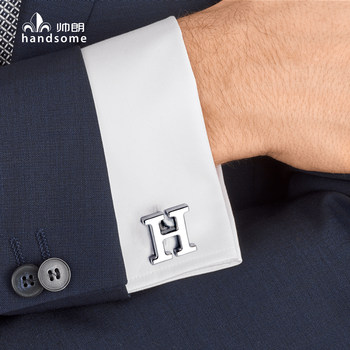 English Letter Cufflinks, Pure Metal Silver Cuff Pins, Groom's Gift, French Shirt Cuff Buttons, a Pair Available in Different Styles