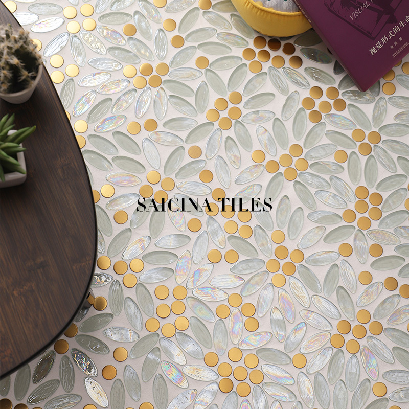 Simple Glass Metal Mosaic Floor Tiles Restaurant Bathroom Balcony Hotel Shop Background Wall Tiles