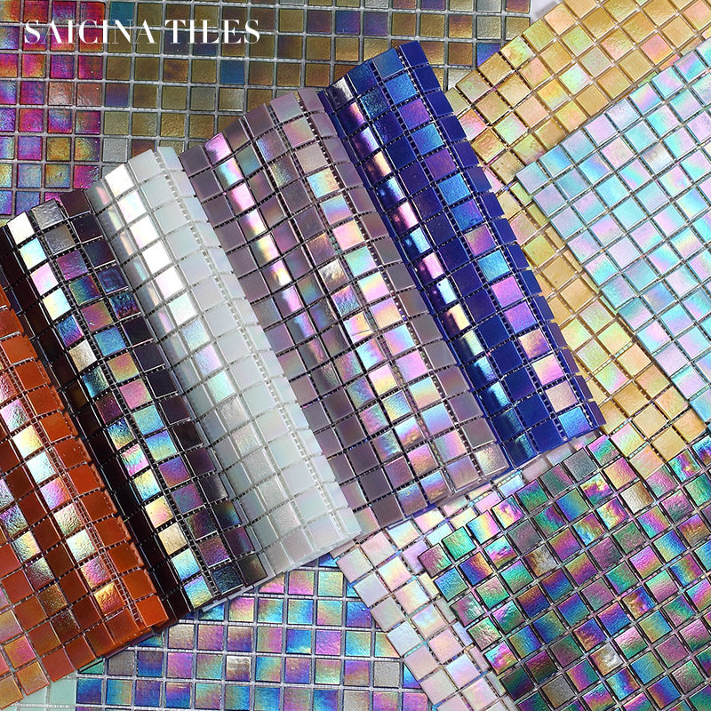 Nordic color symphony glass mosaic tiles Gradient pool Powder room wall tiles Kitchen ceramic pool