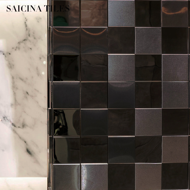 Black metal 3D bump relief stainless steel mosaic tile bathroom kitchen background wall bar wall tile