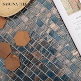 Retro Teng's Blue Glass Mosaic Plain Ванная комната для ванной комнаты балкон фон кухня ресторан синяя стена плитка