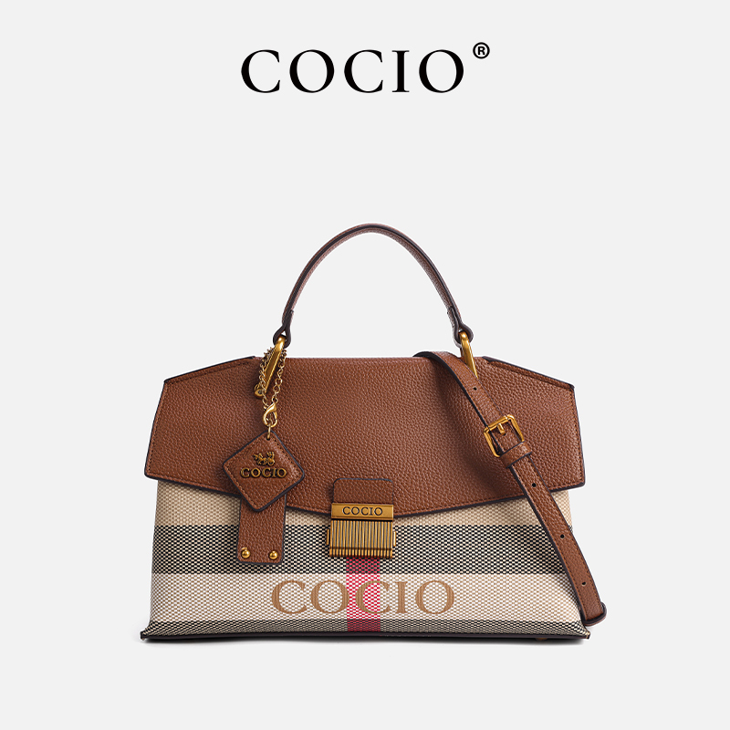 Cocio Retro Contrast Plaid Handbag Women's Versatile Shoulder Crossbody Bag High-End Tote Bag
