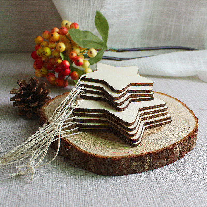 Carolyn Wooden Stars Wood Chip DIY Model Material Painted Artisanal Christmas Tree Pendant Flower Ring Adornment