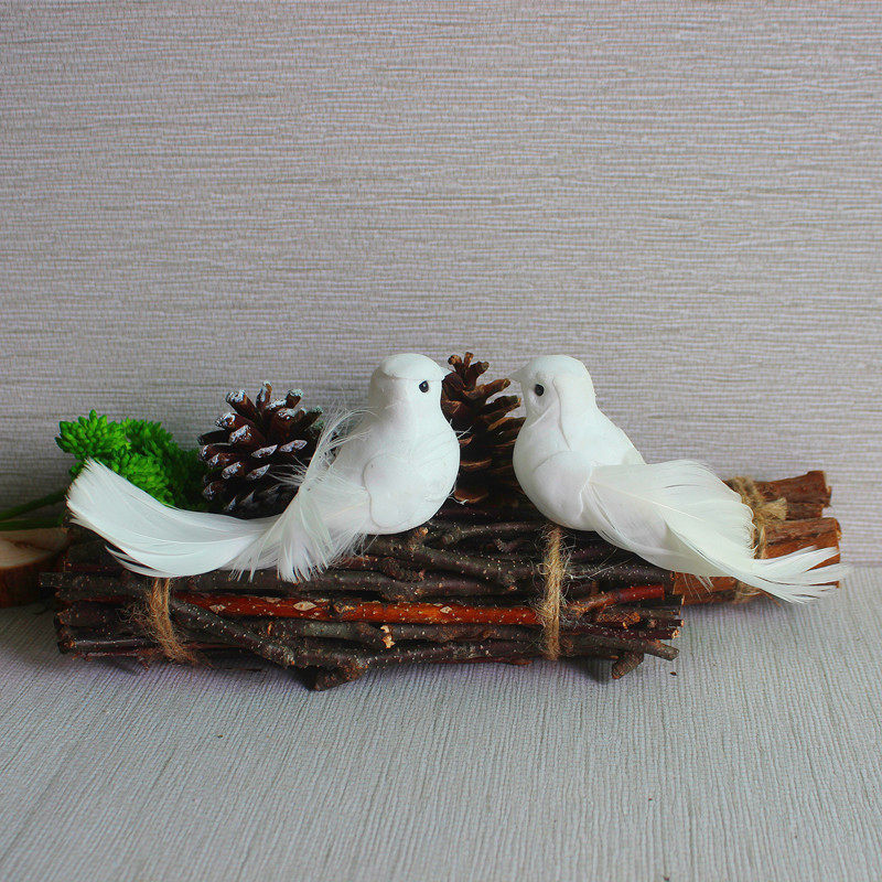 Caroline small white bird feather bird ornaments desktop decoration simulation white bird art retro photo props
