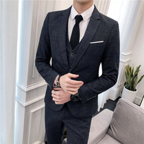 Suit mens suit business dress high-end professional groom wedding suit striped leisure trend loose size Summer