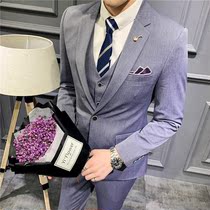 High-end suit mens suit business dress Korean slim trend suit mens British style professional three-piece tide