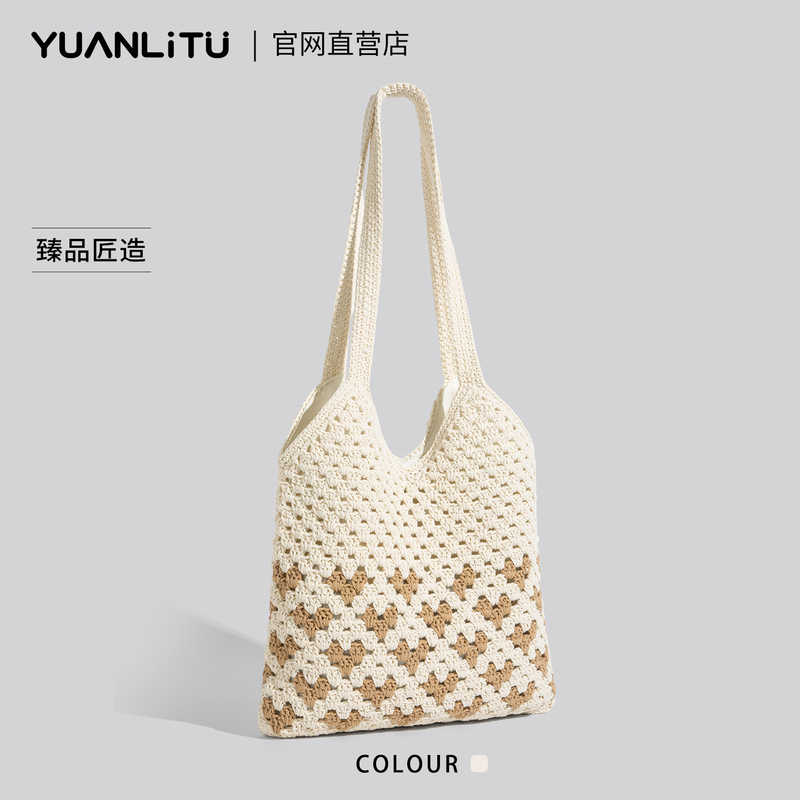 Yuanlitu Handmade Hollow-Out Woven Bag for Women 2026 New Summer Vacation Shoulder Tote Bag Large Capacity Commuter Bag