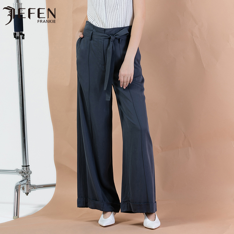 JEFEN Giffin mùa xuân / New belted Grey Casual Pants mùa hè của quần Wide-Legged quần Straight