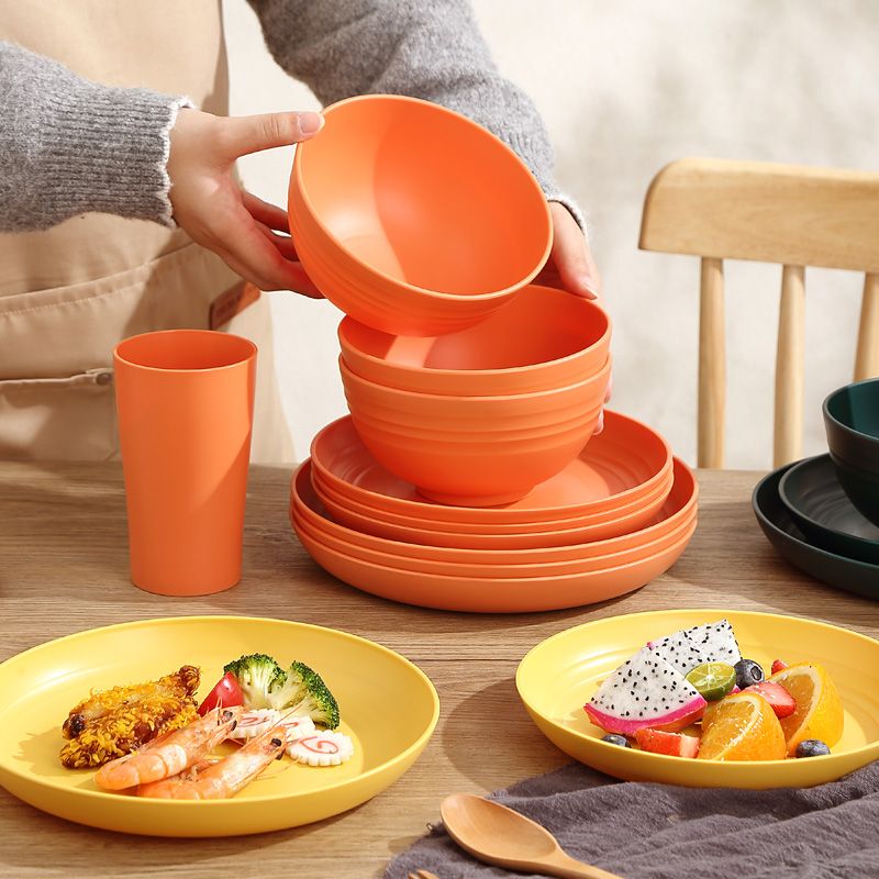 16-Piece Bowl, Plate, and Cup Set for Home Use, Shatterproof Tableware, Microwaveable Plates, Serving Plates, Soup Bowls Set